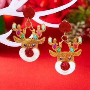 Glittery Reindeer Holiday Earrings